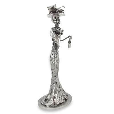Upcycled metal sculpture, 'Elegant Catrina' - Day of the Dead Catrina Skeleton Recycled Metal Sculpture