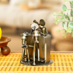 Upcycled auto parts sculpture, 'Rustic Cantina' - Upcycled Metal and Car Parts Bar Scene Sculpture from Mexico