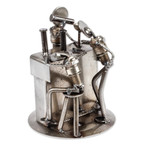 Upcycled auto parts sculpture, 'Rustic Cantina' - Upcycled Metal and Car Parts Bar Scene Sculpture from Mexico