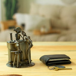 Upcycled auto parts sculpture, 'Rustic Cantina' - Upcycled Metal and Car Parts Bar Scene Sculpture from Mexico