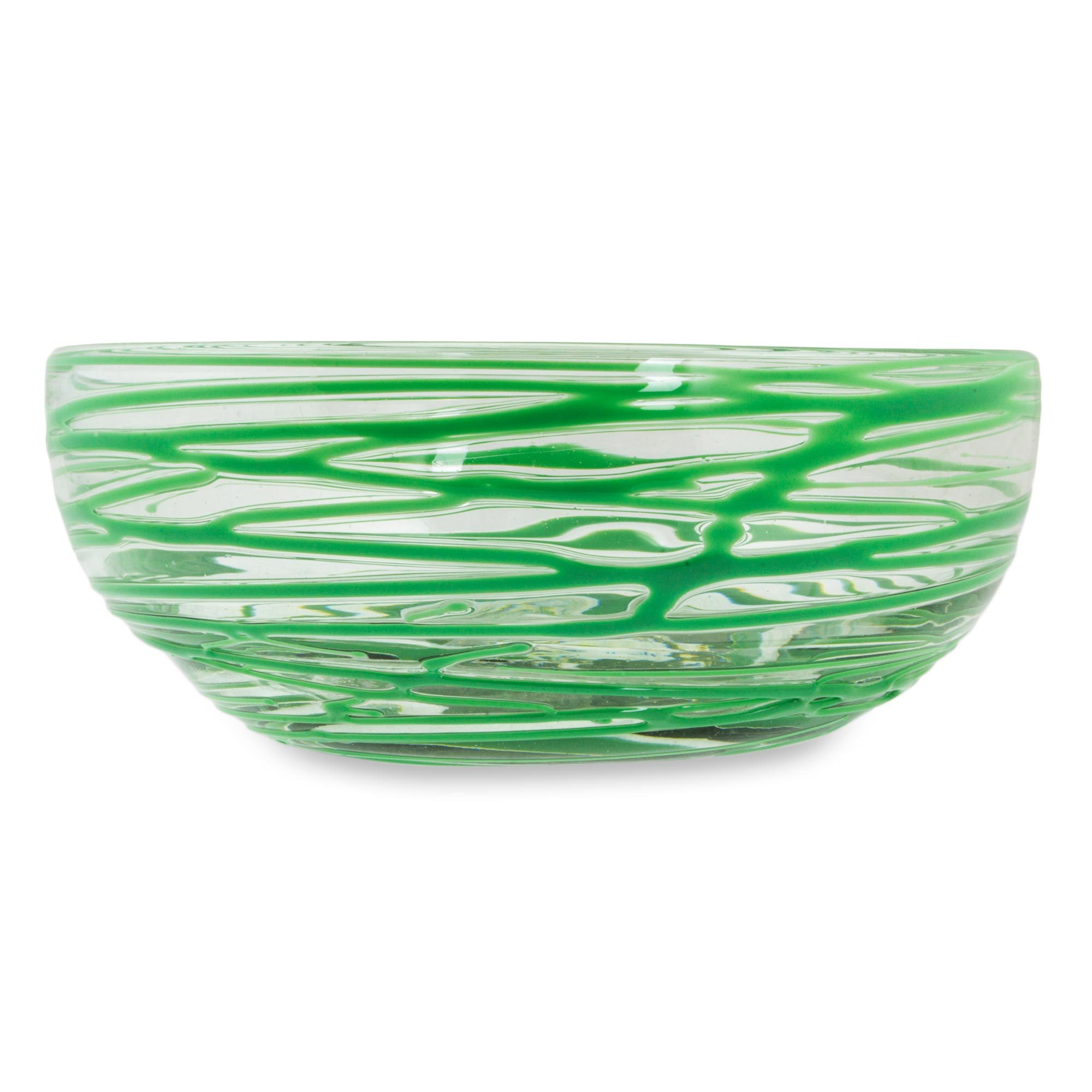 Artisan Crafted 10 Inch Green Swirl Blown Glass Salad Bowl Emerald