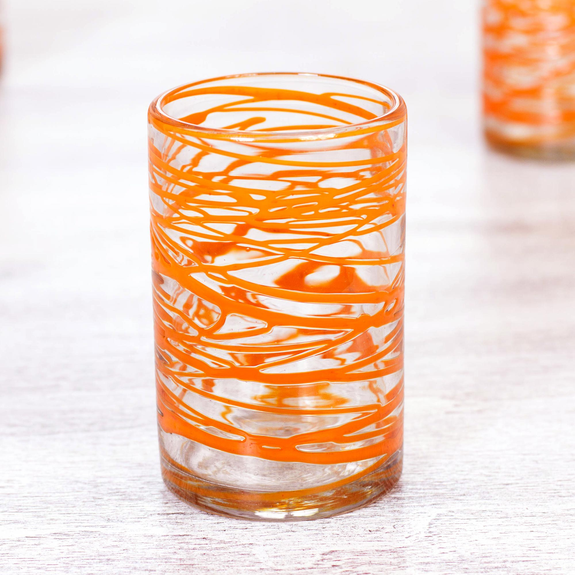 Unicef Market Hand Blown Glass Orange Swirl 13 Oz Water Glasses Set Of 6 Tangerine Swirl