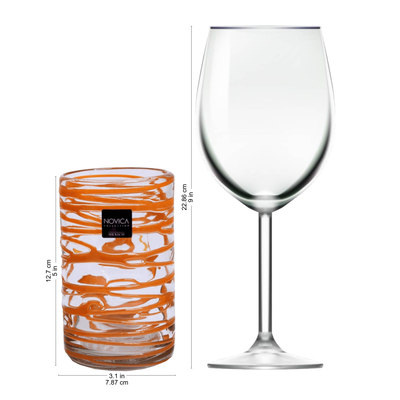 Wassergläser aus mundgeblasenem Glas, (6er-Set) - Mundgeblasenes Glas Orange Swirl 13 oz Wassergläser (6er-Set)