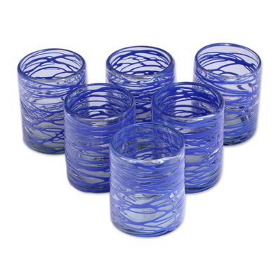 Gesteinsgläser aus mundgeblasenem Glas, (6er-Set) - Set mit sechs Rock-Gläsern aus saphirblauem, geblasenem Glas, 10 oz