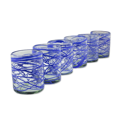 Gesteinsgläser aus mundgeblasenem Glas, (6er-Set) - Set mit sechs Rock-Gläsern aus saphirblauem, geblasenem Glas, 10 oz
