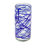 Blown glass high ball glasses, 'Sapphire Swirl' (set of 6) - Six Blue Swirl Hand Blown 11 oz High Ball Glasses