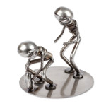 Auto part sculpture, 'Quarterback Snap' - Football Players Recycled Auto Part Metal Sculpture