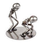 Auto part sculpture, 'Quarterback Snap' - Football Players Recycled Auto Part Metal Sculpture