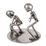 Auto part sculpture, 'Quarterback Snap' - Football Players Recycled Auto Part Metal Sculpture