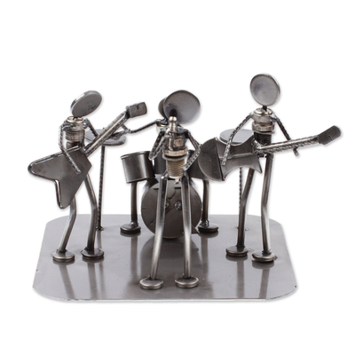 Auto part sculpture, 'Rock and Roll Band' - Rustic Recycled Metal Rock Musicians Sculpture