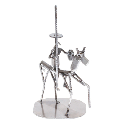 Auto part sculpture, 'Eco Friendly Quixote' - Recycled Metal and Auto Part Don Quixote Sculpture