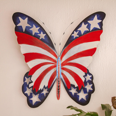 Arte de pared de acero, 'La libertad es frágil' - Arte de pared de mariposas de acero con estrellas de México