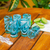 Hand blown shot glasses, 'Whirling Aquamarine' (set of 6) - 6 Hand Blown Shot Glasses in Aqua and White from Mexico (image 2) thumbail
