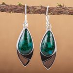 Chrysocolla dangle earrings, 'Ocean's Edge' - Mexican Contemporary Chrysocolla Earrings in Taxco Silver