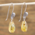 Amber dangle earrings, 'Golden Swan Pond' - Sterling Silver Swan Earrings with Mexican Amber thumbail