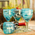 Hand blown wine glasses, 'Whirling Aquamarine' (set of 6) - 6 Hand Blown Wine Glasses in Aqua and White from Mexico thumbail