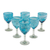 Blown glass wine glasses, 'Whirling Aquamarine' (set of 6) - 6 Hand Blown Wine Glasses in Aqua and White from Mexico