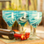 Hand blown wine glasses, 'Whirling Aquamarine' (set of 6) - 6 Hand Blown Wine Glasses in Aqua and White from Mexico (image 2b) thumbail