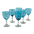 Hand blown wine glasses, 'Whirling Aquamarine' (set of 6) - 6 Hand Blown Wine Glasses in Aqua and White from Mexico (image 2c) thumbail