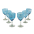 Handblown wine glasses, 'Whirling Aquamarine' (set of 6) - 6 Hand Blown Wine Glasses in Aqua and White from Mexico