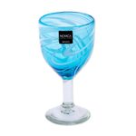 Blown glass wine glasses, 'Whirling Aquamarine' (set of 6) - 6 Hand Blown Wine Glasses in Aqua and White from Mexico