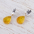 Amber heart earrings, 'Fern Hearts' - Heart Sterling Silver Earrings with Amber Droplets (image 2c) thumbail