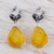 Amber heart earrings, 'Fern Hearts' - Heart Sterling Silver Earrings with Amber Droplets (image 2d) thumbail