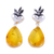 Amber heart earrings, 'Fern Hearts' - Heart Sterling Silver Earrings with Amber Droplets (image 2e) thumbail