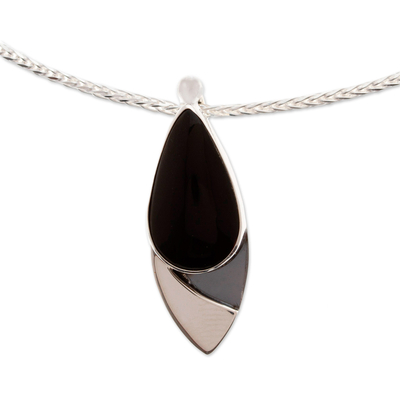 Obsidian Pendant Necklace in Taxco Silver from Mexico
