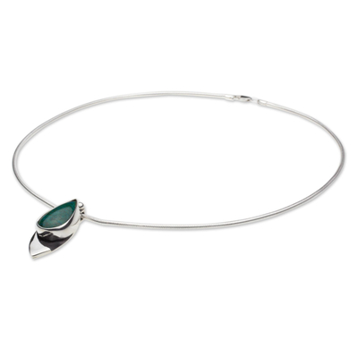 Chrysokoll-Anhänger-Halskette, „Ocean's Edge“ – Taxco 950 Silber Moderne Anhänger-Halskette mit Chrysokoll