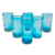 Handblown glass tumblers, 'Aquamarine Bubbles' (set of 6) - Set of 6 Aquamarine Hand Blown 15 oz Tumblers (image 2a) thumbail