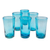 Handblown glass tumblers, 'Aquamarine Bubbles' (set of 6) - Set of 6 Aquamarine Hand Blown 15 oz Tumblers (image 2e) thumbail
