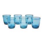 Blown glass juice glasses, 'Aquamarine Bubbles' (set of 6) - Set of 6 Aquamarine Hand Blown 10 oz Juice Glasses