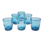 Blown glass juice glasses, 'Aquamarine Bubbles' (set of 6) - Set of 6 Aquamarine Hand Blown 10 oz Juice Glasses