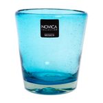 Blown glass juice glasses, 'Aquamarine Bubbles' (set of 6) - Set of 6 Aquamarine Hand Blown 10 oz Juice Glasses
