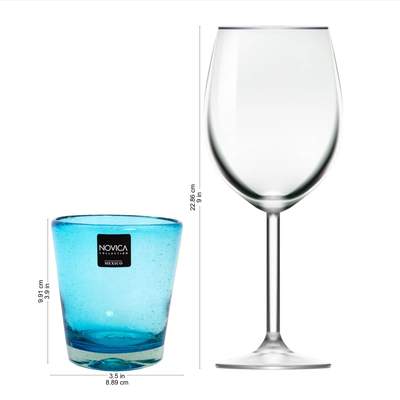 Vasos para jugo de vidrio soplado, (juego de 6) - Juego de 6 vasos de jugo de aguamarina soplados a mano de 10 oz