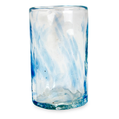 Vasos de chupito de vidrio soplado, (juego de 4) - Juego de 4 vasos de chupito mexicanos de vidrio soplado azul claro
