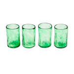 Blown glass shot glasses, 'Jade Mist' (set of 4) - Set of 4 Clear Green Blown Glass Shot Glasses