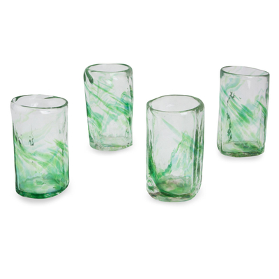 Vasos de chupito de vidrio soplado, (juego de 4) - Juego de 4 vasos de chupito de vidrio soplado verde claro