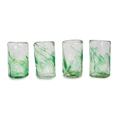 Blown glass shot glasses, 'Jade Mist' (set of 4) - Set of 4 Clear Green Blown Glass Shot Glasses
