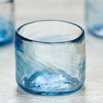 Blown glass lowball glasses, 'Azure Mist' (set of 4, 5 oz) - Set of 4 Mexican Clear Blue Blown Glass Rocks Glasses (5 oz)
