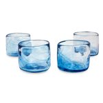 Blown glass lowball glasses, 'Azure Mist' (set of 4, 5 oz) - Set of 4 Mexican Clear Blue Blown Glass Rocks Glasses (5 oz)