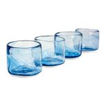 Blown glass lowball glasses, 'Azure Mist' (set of 4, 5 oz) - Set of 4 Mexican Clear Blue Blown Glass Rocks Glasses (5 oz)