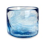Blown glass lowball glasses, 'Azure Mist' (set of 4, 5 oz) - Set of 4 Mexican Clear Blue Blown Glass Rocks Glasses (5 oz)