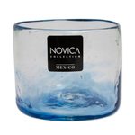 Blown glass lowball glasses, 'Azure Mist' (set of 4, 5 oz) - Set of 4 Mexican Clear Blue Blown Glass Rocks Glasses (5 oz)