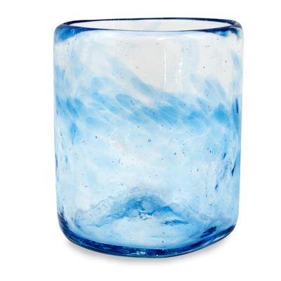 Vasos rocks de vidrio soplado, (juego de 4, 8 oz) - Juego de 4 vasos mexicanos de vidrio soplado azul transparente (8 oz)