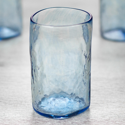 Vasos de vidrio soplado, (juego de 4) - Juego de 4 vasos azules transparentes soplados a mano de 11 oz