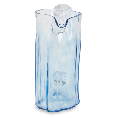 Jarra de vidrio soplado, (23 oz) - Jarra de vidrio soplado azul, vajilla artesanal de 23 oz