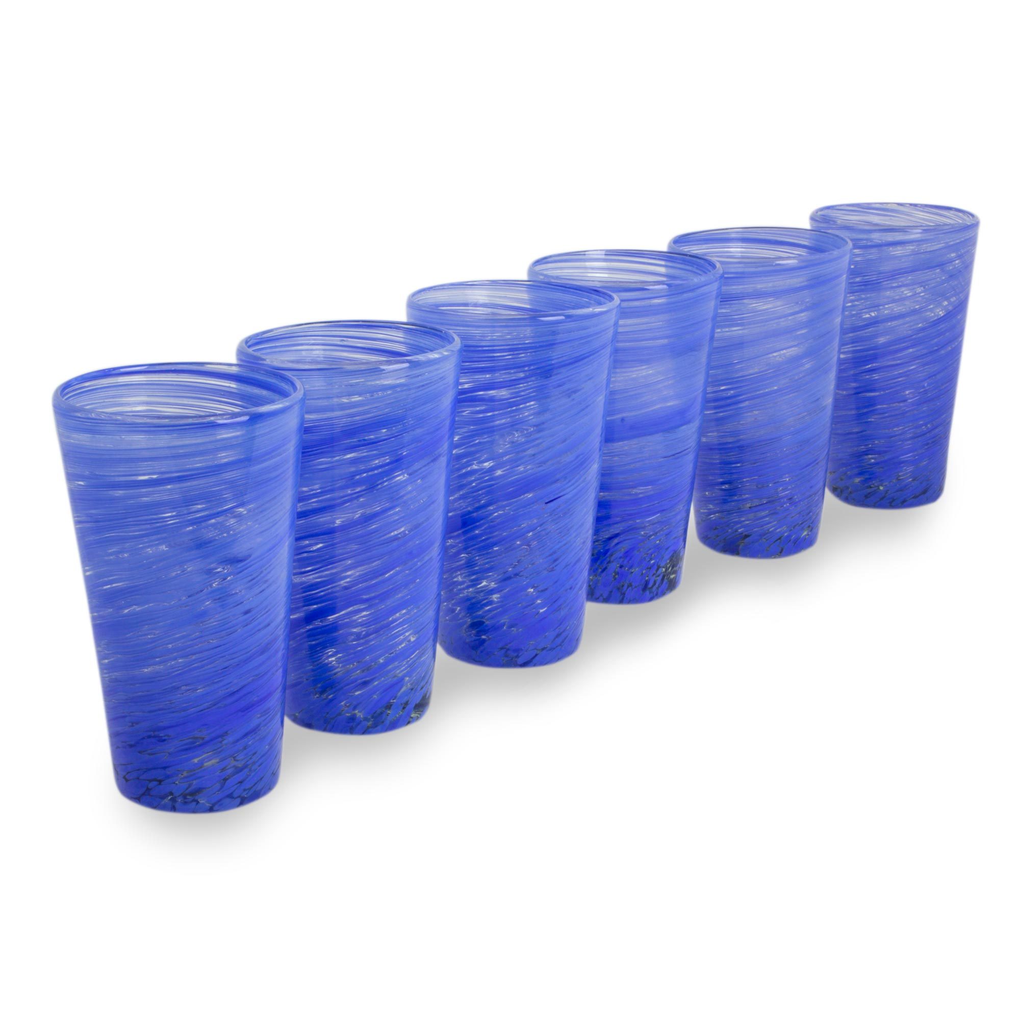 Mexican Hand Blown Cobalt Blue 13 oz Highball Glasses (6) Cobalt