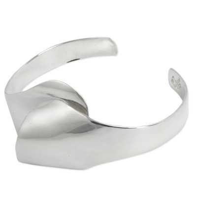 Sterling silver cuff bracelet, 'Unfolding Petals' - Ultra Modern Sterling Silver Cuff Bracelet Taxco Jewelry